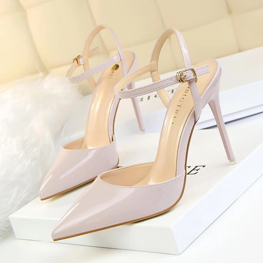 Simple stiletto super high heel shallow pointy patent leather sexy flat sandals