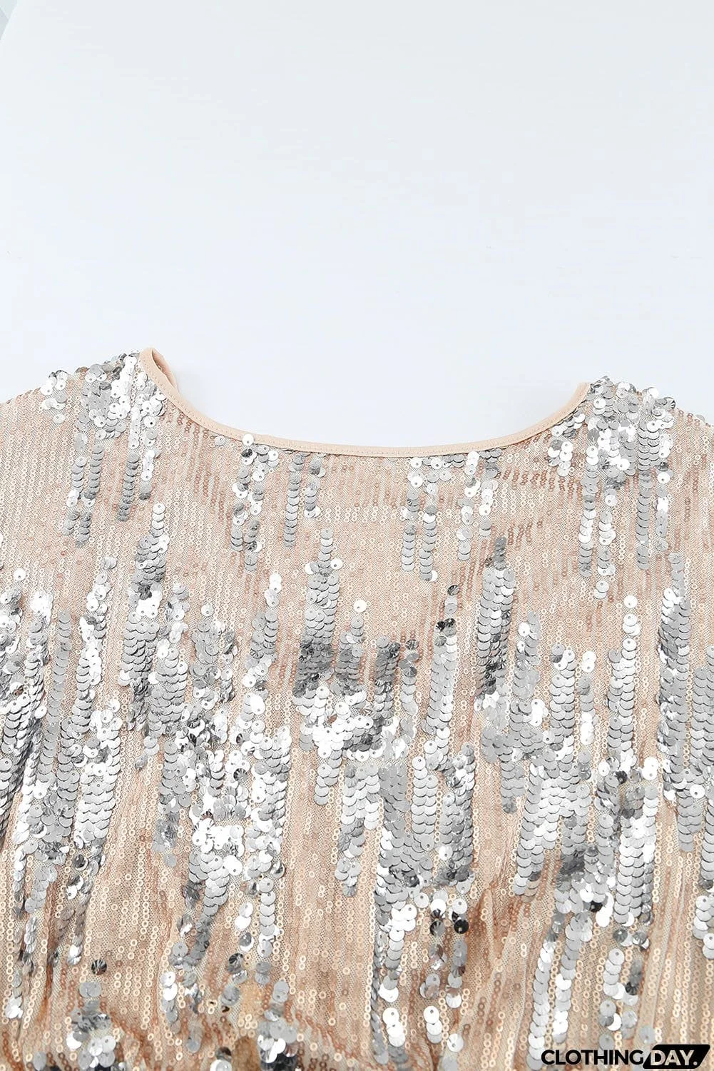 Apricot Sequin Batwing Top Midi Dress