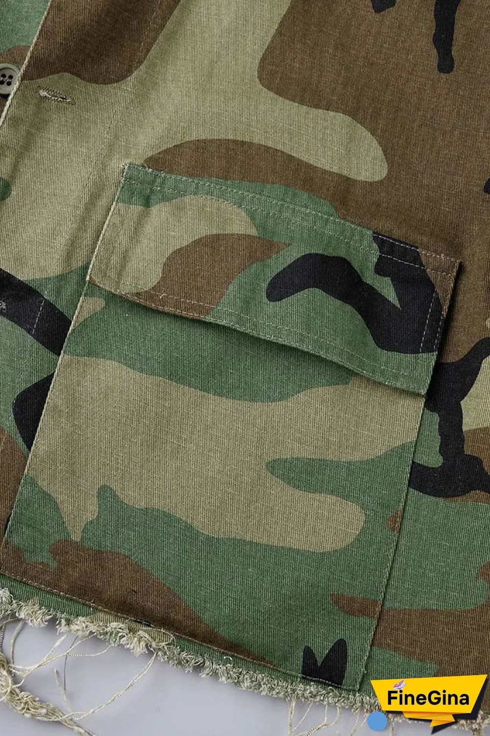 Camouflage Street Camouflage Print Patchwork Buckle Turndown Collar Tops