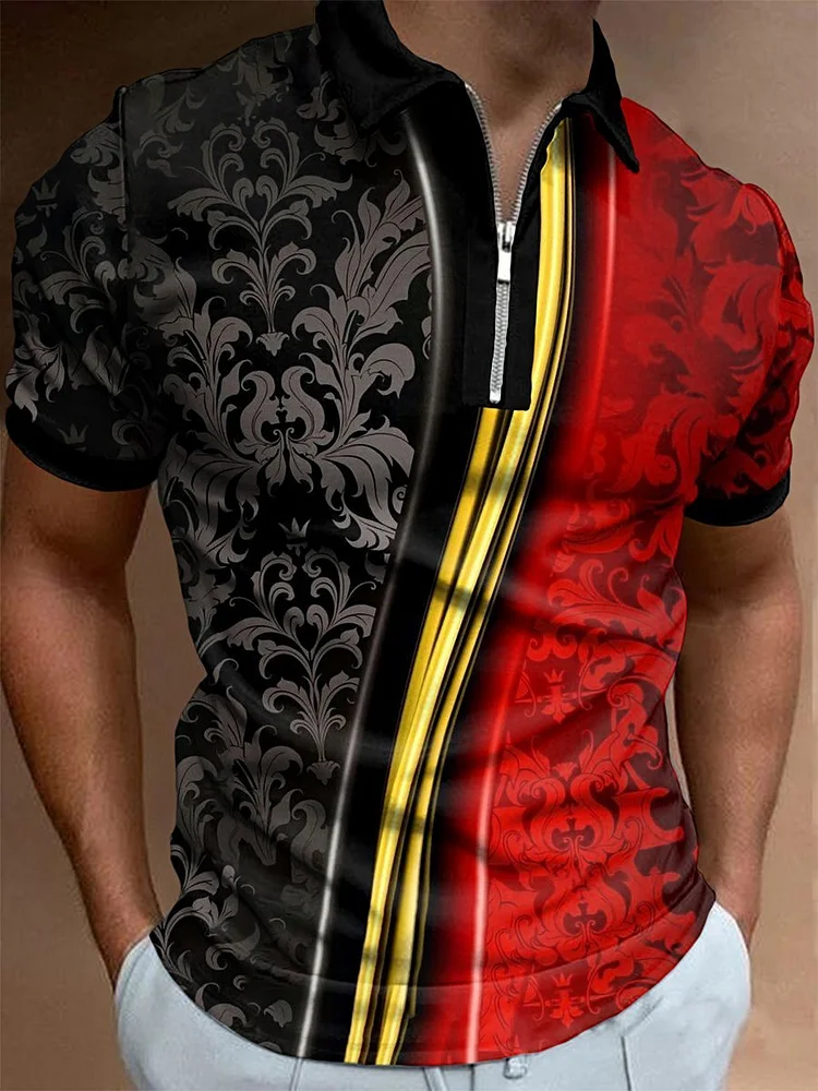 Fashion casual black printed polo shirt