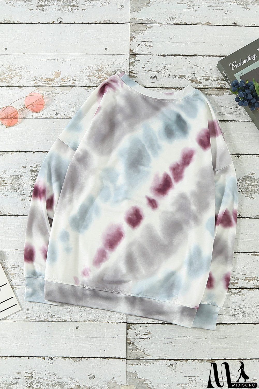 MidiSono - Women Gray Casual Tie-dye Round Neck Sweatshirt