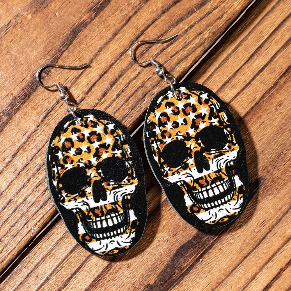 Casual Skull Floral Print Earrings