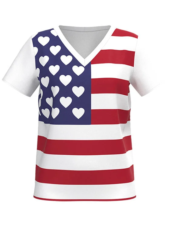 Women's USA Flag Printed Short Sleeve V-neck Loose T-shirt