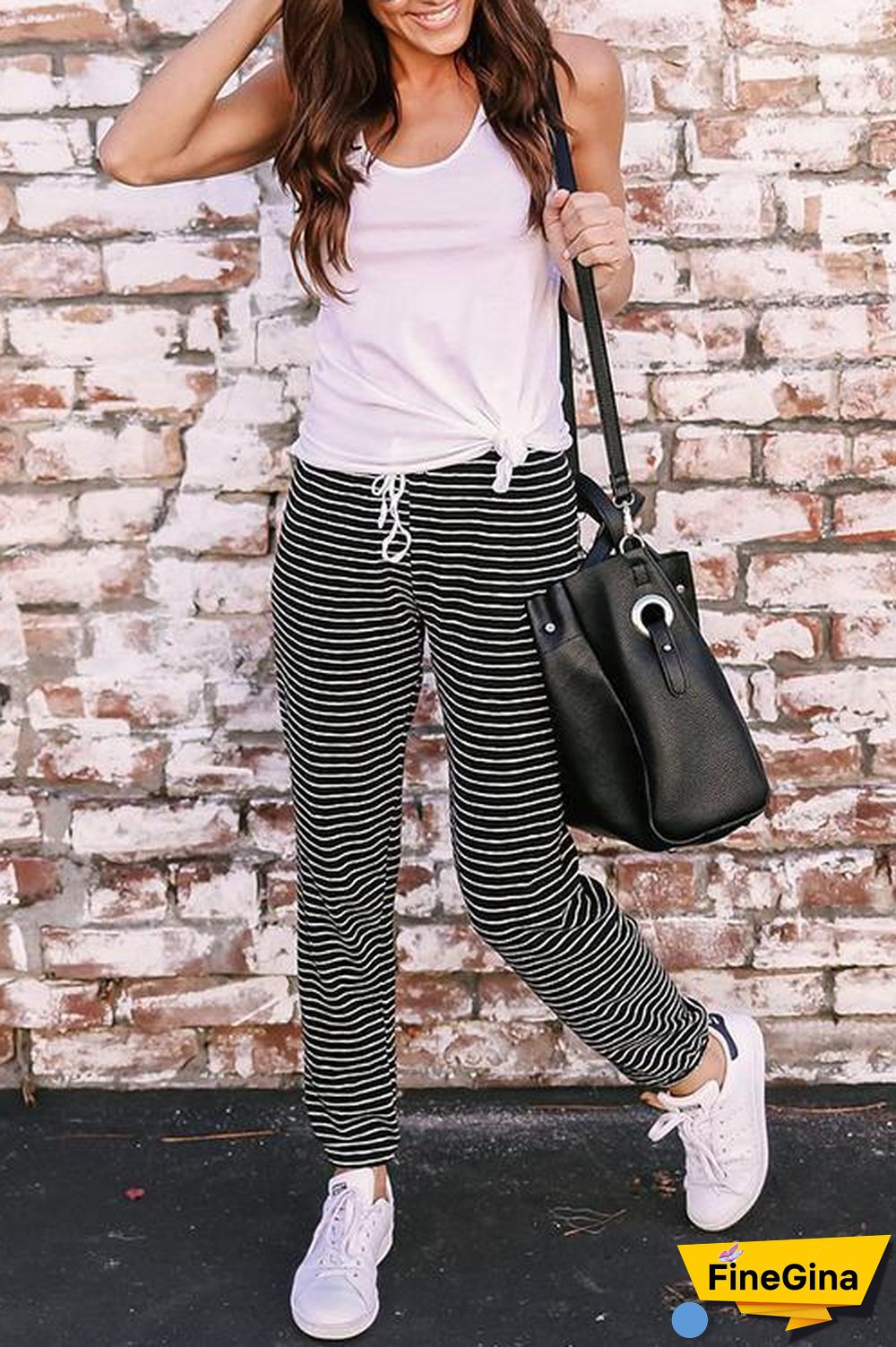 Lace-up Striped Drawstring Pants
