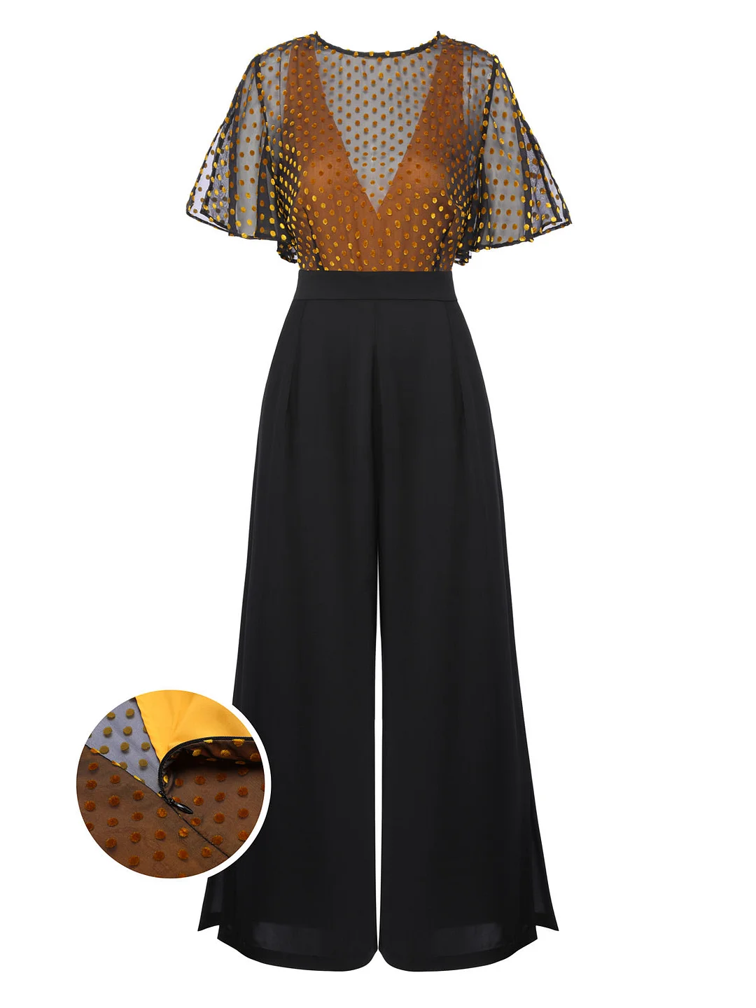 Black 1950s Lace Polka Dot Jumpsuit