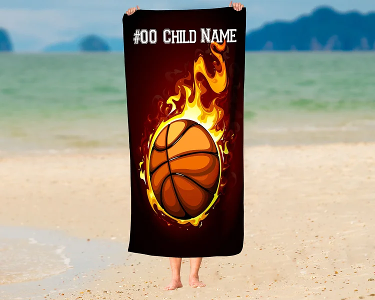 Personalized Kid Fire Basketball Towel For Summer&Beach|DYTowel73