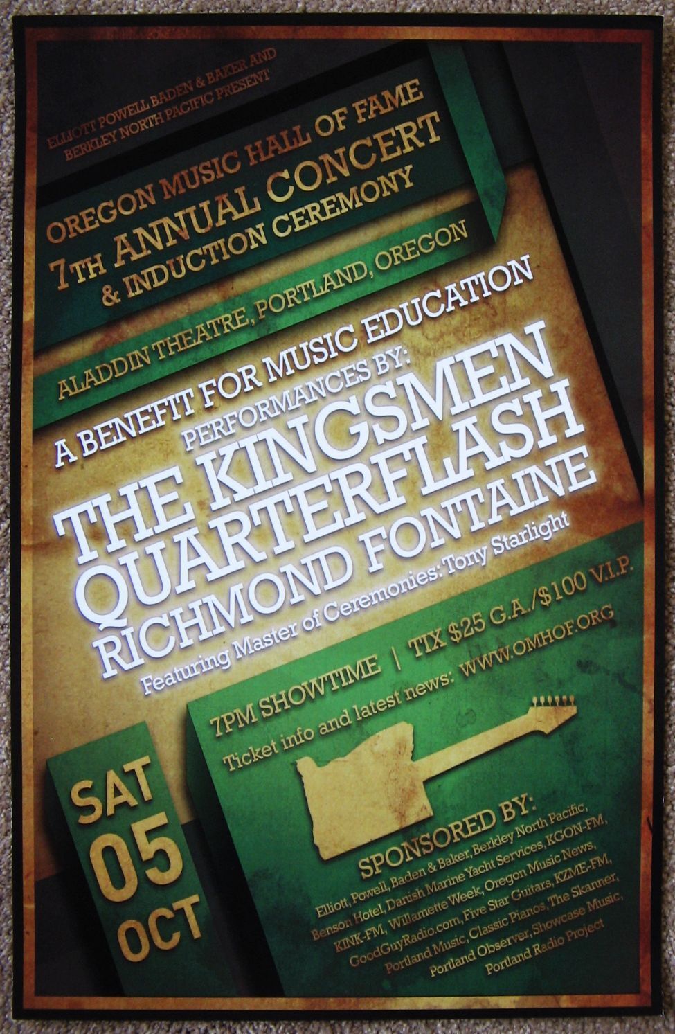 KINGSMEN Jack Ely / QUARTERFLASH / RICHMOND FONTAINE POSTER 13 Portland Concert