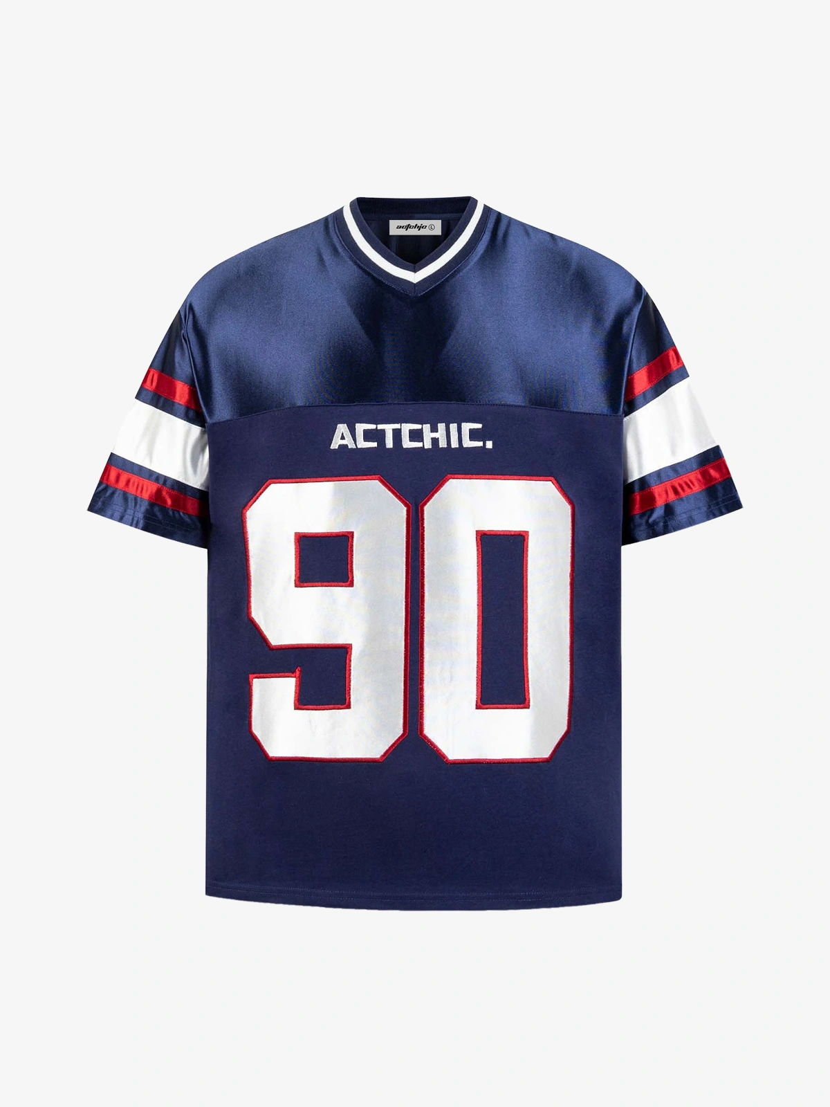 Navy Blue Act Chic Colorblock Number Patch Embroidery Jersey Tee Front