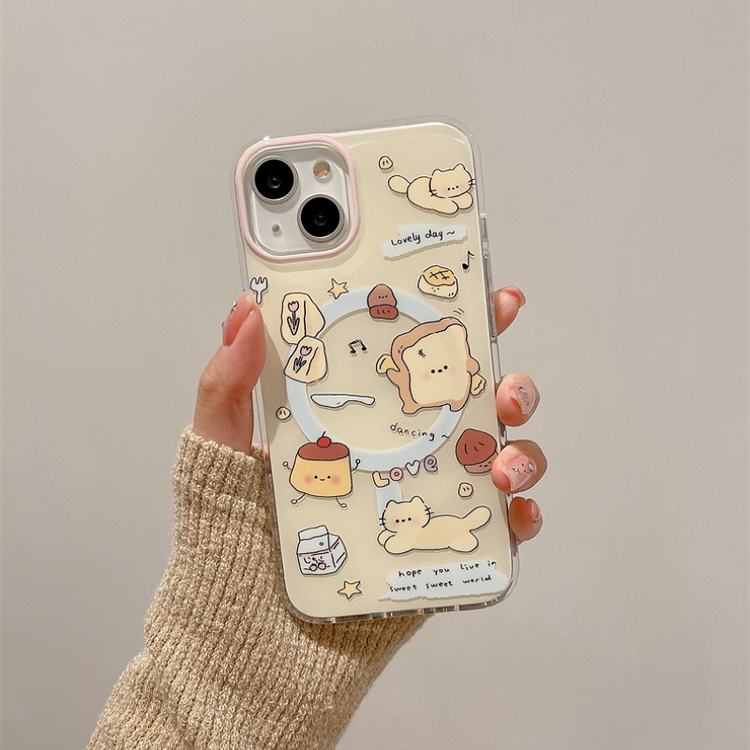 Kawaii Girly Heart Toast Magnetic Stand Phone Case