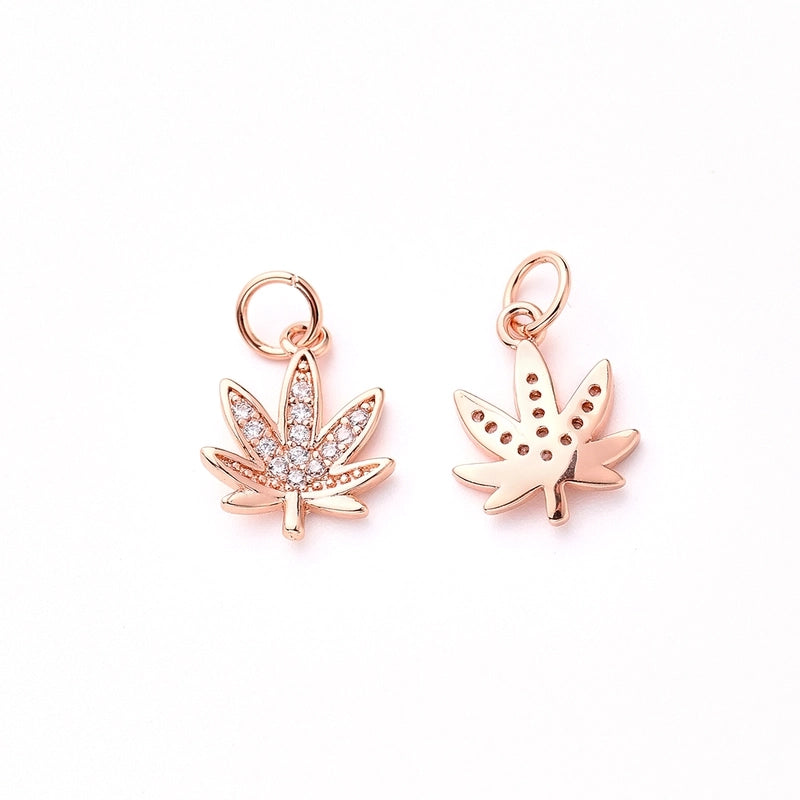 1Pc/Package 13.5×10.5mm Hole 3~3.9mm Copper Zircon Rose Gold Plated White Gold Plated Gold Plated Maple Leaf Polished Pendant