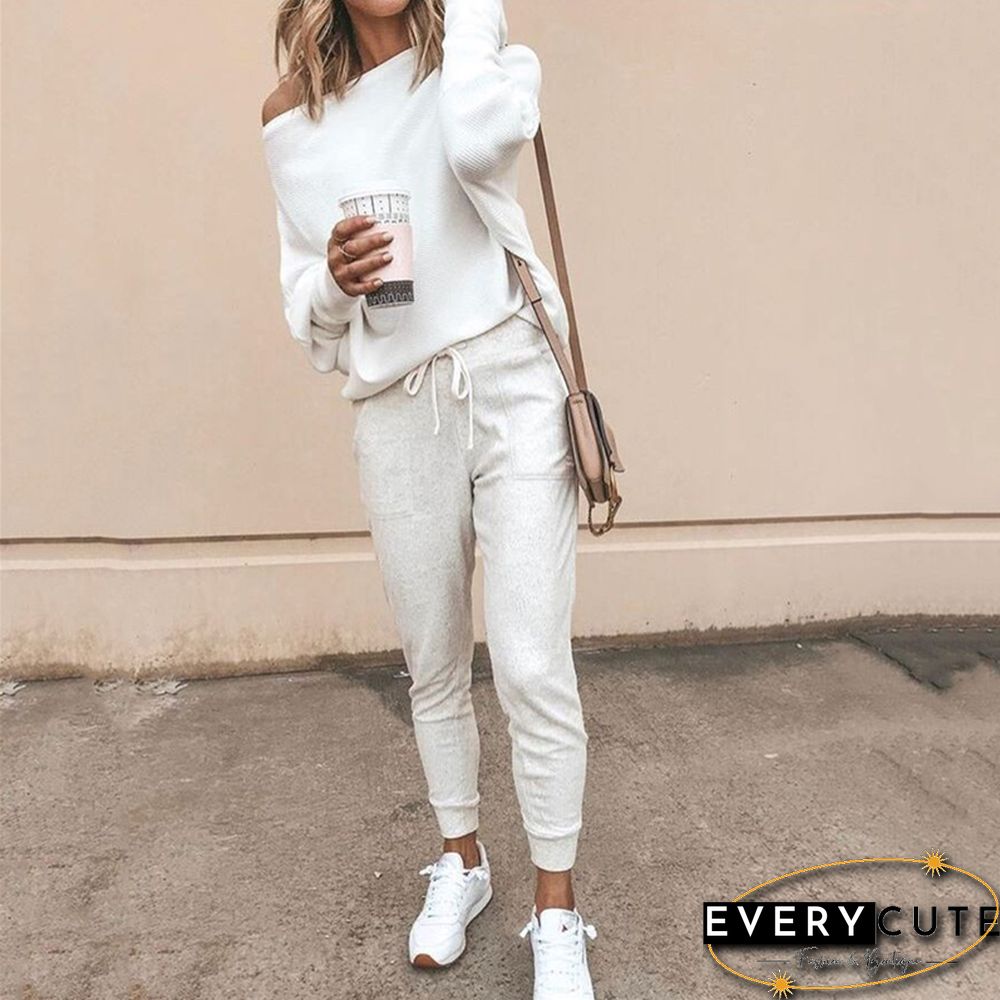 Tee Shirt Femme Autumn Sexy Off The Shoulder Long Sleeve Tops For Women T-Shirt Casual One Shoulder Rib Tops