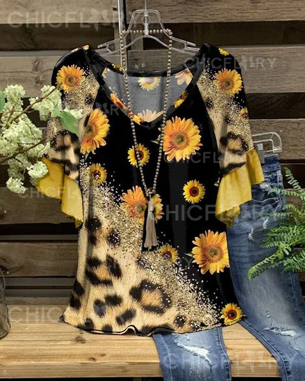 Women's Sunflower Leopard Print Loose Top