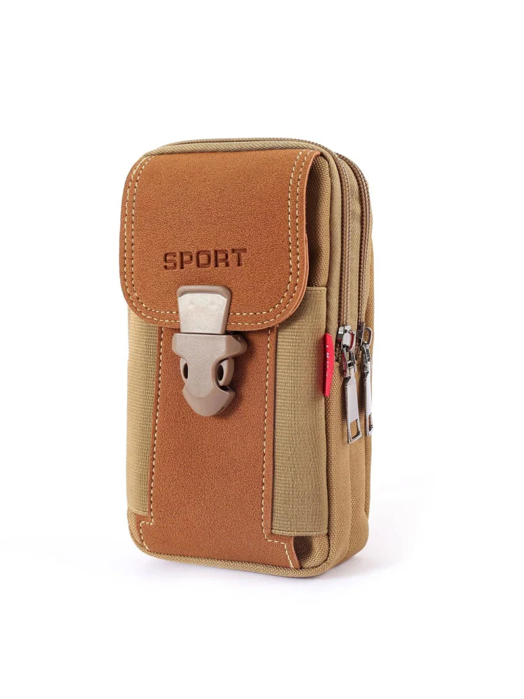 Men Canvas Waist Bag Phone Purse Zipper Belt Bum Pouch (Style 1 Khaki)