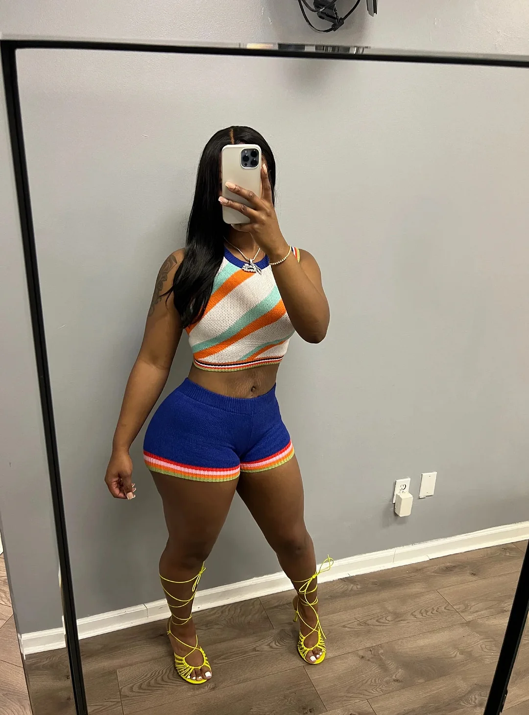 Fashion Sleeveless Vest High Waist Slim Hip Lifting Knit Two-Piece Set | IFYHOME