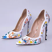 White Pointed Toe Vibrant Multi-Color Graffiti Print Pumps Heels