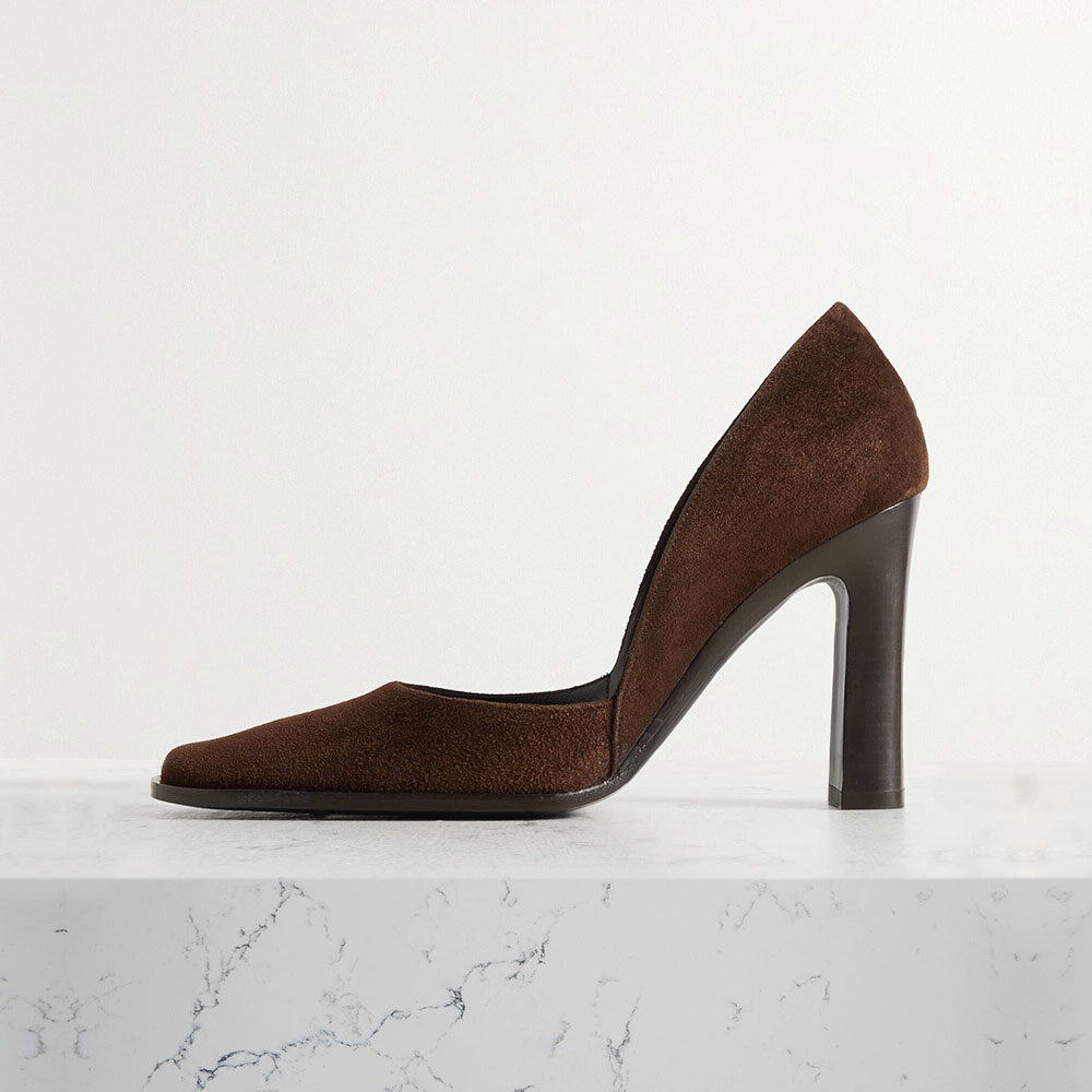 Stylish Vegan Suede Square Toe Block Heel Pumps in Brown