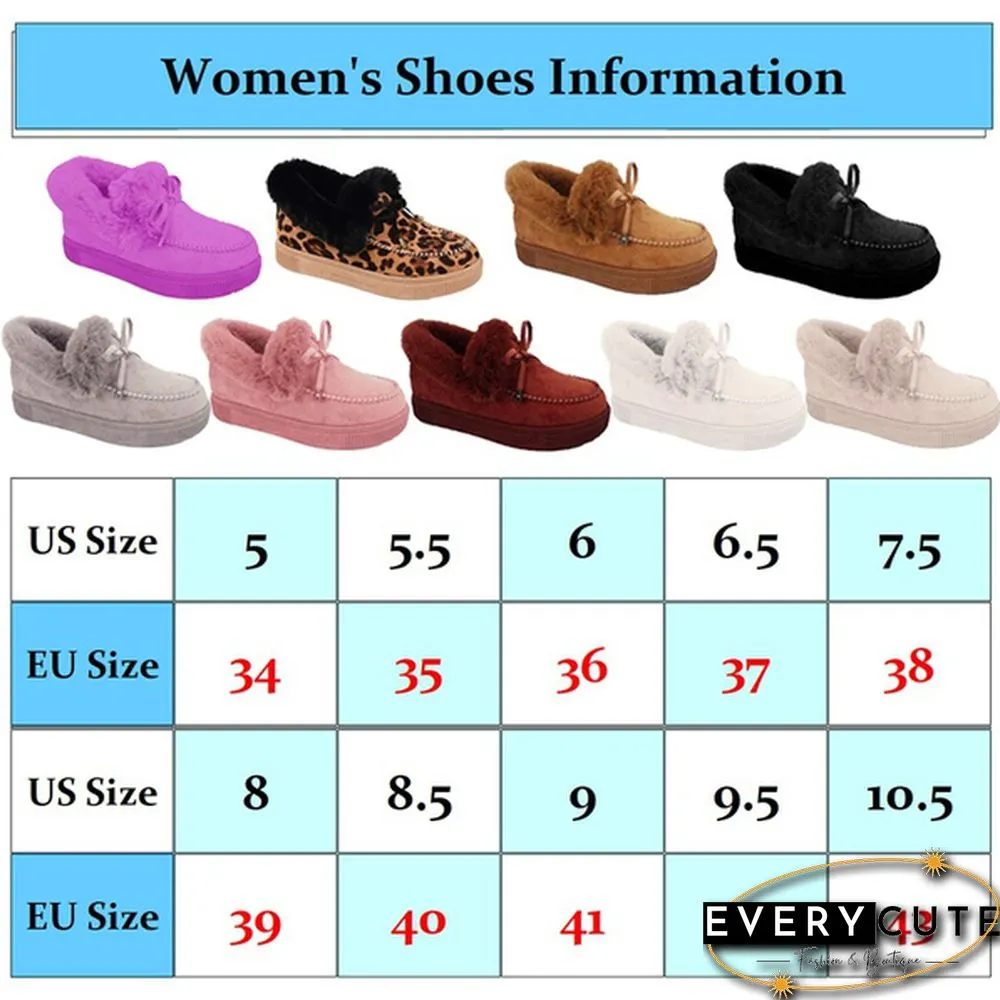 Fashion Womens Bowknot Suede Faux Fur Moccasin Shoes Casual Warm Comfortable Lightweight
