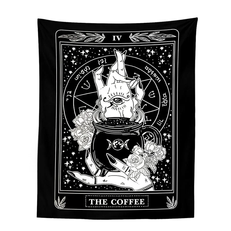 The Coffee Tarot Tapestry Wall Hanging The Gardener black Mysterious Divination Witchcraft Moon Phase Aesthetic Room Decor Mural