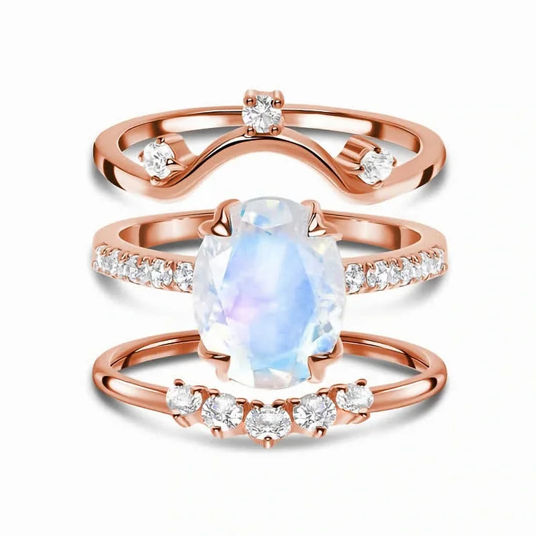 Natural Crystal Moonstone Creative 3 - Piece Ring