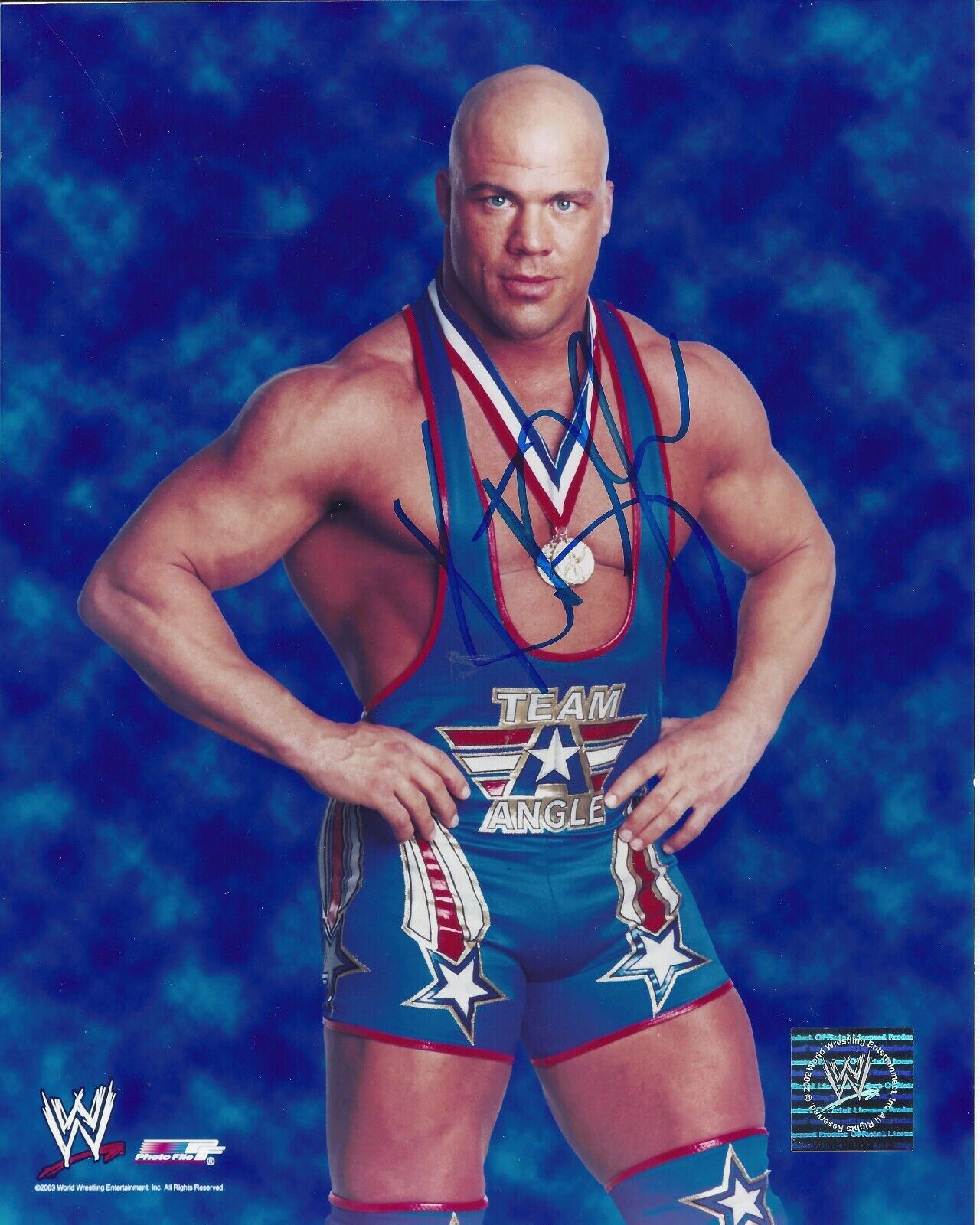 Kurt Angle Autographed 8x10 WWE Olympic Gold ChampA985