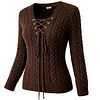 Women's Vintage Cable Knit Sweater With Lace-Up Front Brown by Inlyline