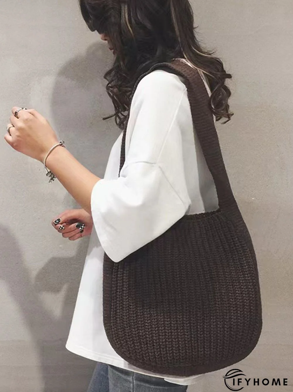 Solid Color Knit Large Capacity Shoulder Bag | IFYHOME