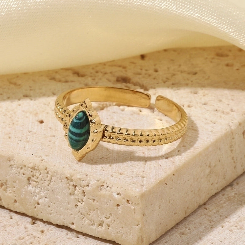 Retro Minimalist Geometric Natural Stone Titanium Steel Plating Open Rings