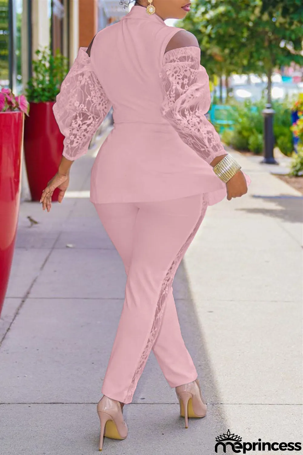 White Fashion Casual Patchwork Hollowed Out Turndown Collar Long Sleeve Two Pieces