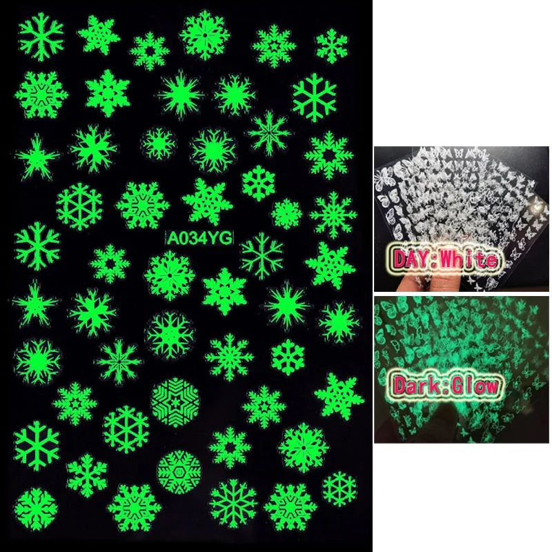 3D Fire Nail Stickers Glow Dark Moon Nail Decals DIY Back Glue Luminous Star Snow Design Manicure Night Light Accesoires