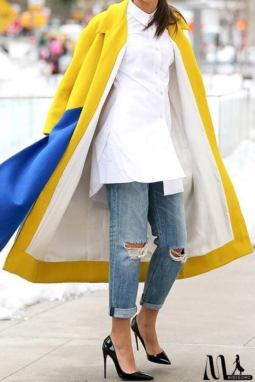 MidiSono - Pockets Color Block Long Coat