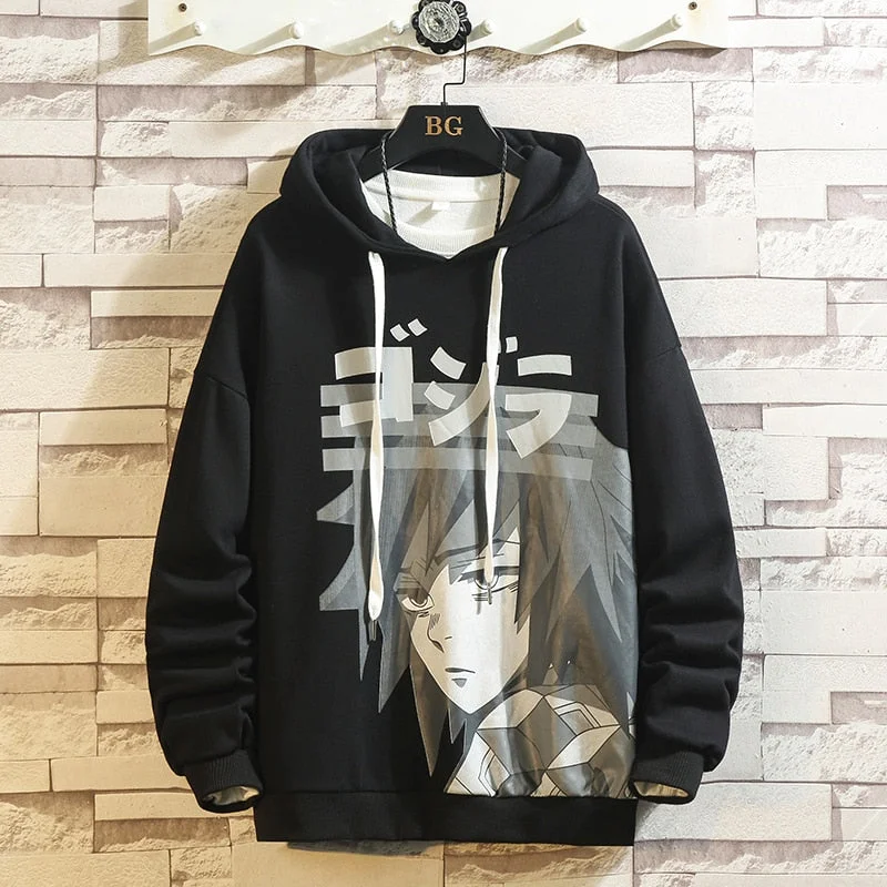 Japan Style Casual O-Neck 2021 Spring Autumn Print Hoodie Sweatshirt Men'S Thick Fleece Hip Hop High Streetwear Clothes