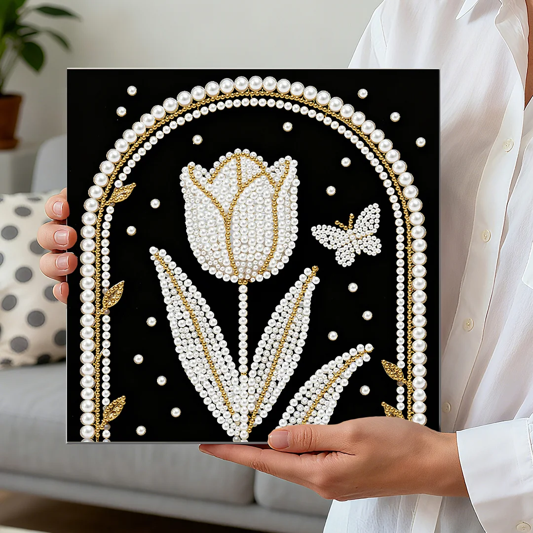 Tulip DIY Pearl Art Diamond Painting Kit for Adults Home Decor 25x25cm With Frame