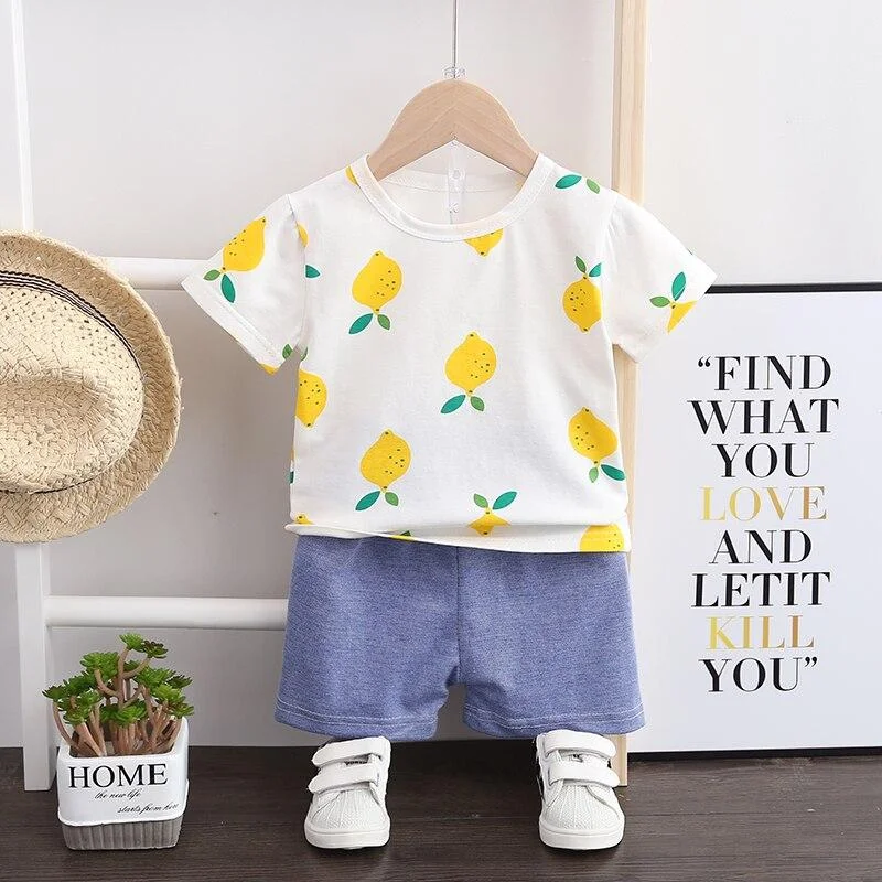 Baby Boys Girls Summer Clothes Fashion Cotton T-shirt Infant Printed Pineapple Suit for Children Top + Shorts Casual Outfits