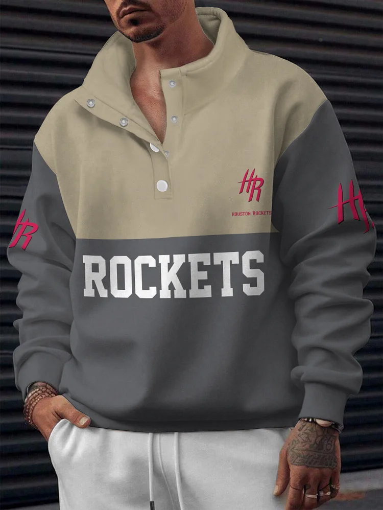 Houston Rockets 2025 New Design Casual Snap Mockneck Pullover