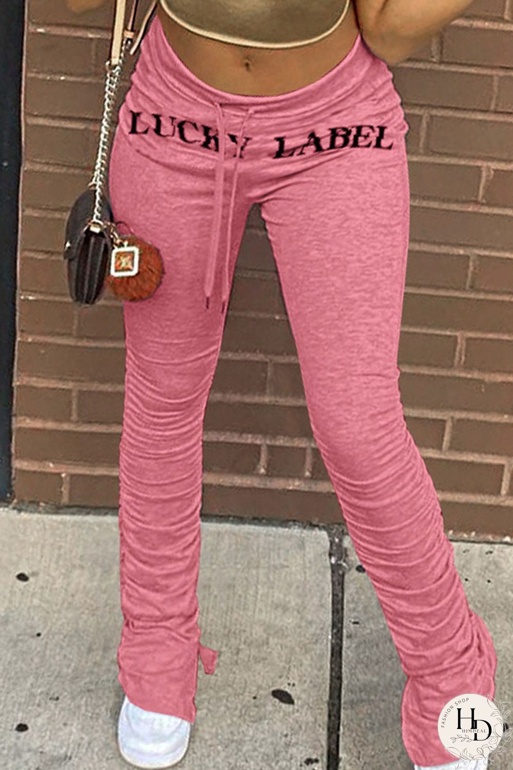 Black Casual Print Fold Boot Cut Bottoms