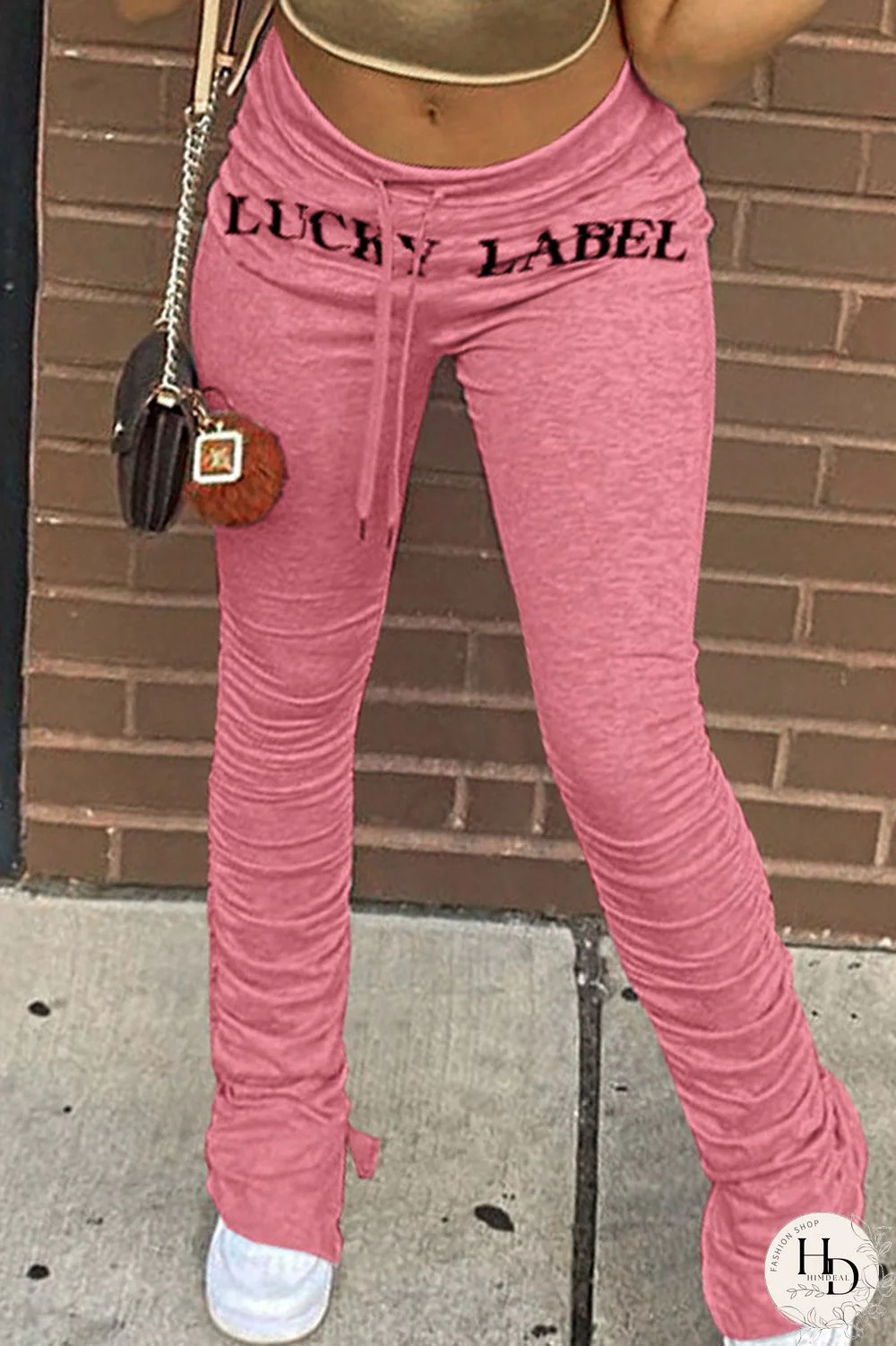 Black Casual Print Fold Boot Cut Bottoms