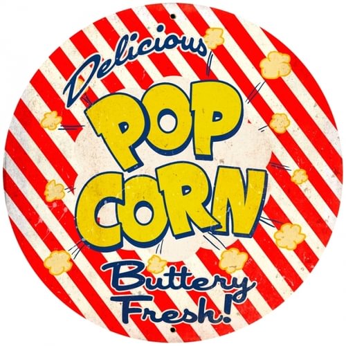 Pop Corn Food- Round Shape Tin Signs/Wooden Signs - 30*30CM