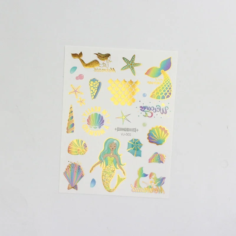 water tattoos for kids cartoon silver gold tattoo sticker sea mermaid temporary tattoos children girls hand tattoo finger decal