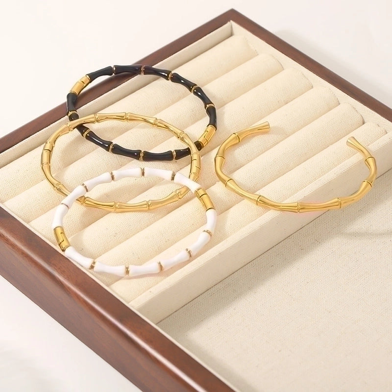 Retro Classic Style Solid Color Stainless Steel 18K Gold Plated Bangle In Bulk