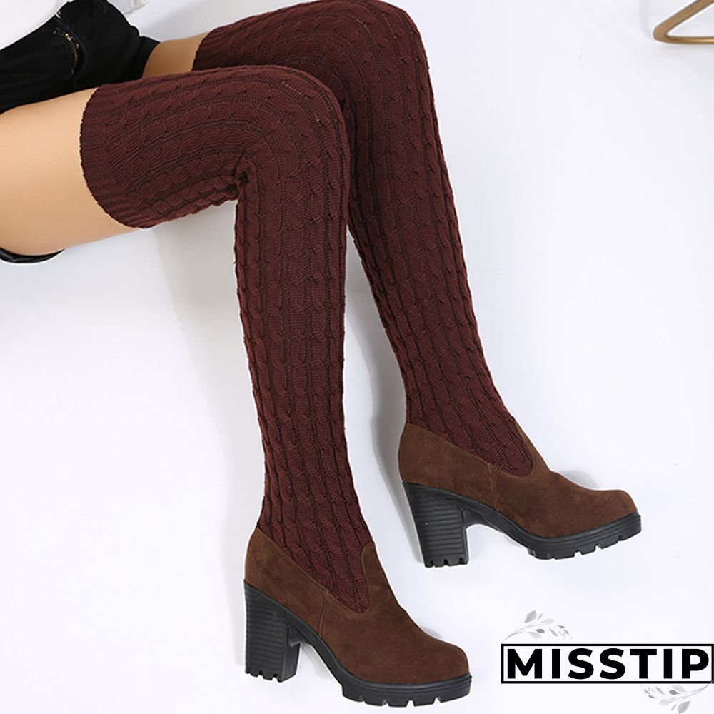 Dark Brown Casual Patchwork Solid Color Keep Warm Comfortable Shoes (Heel 8CM High)