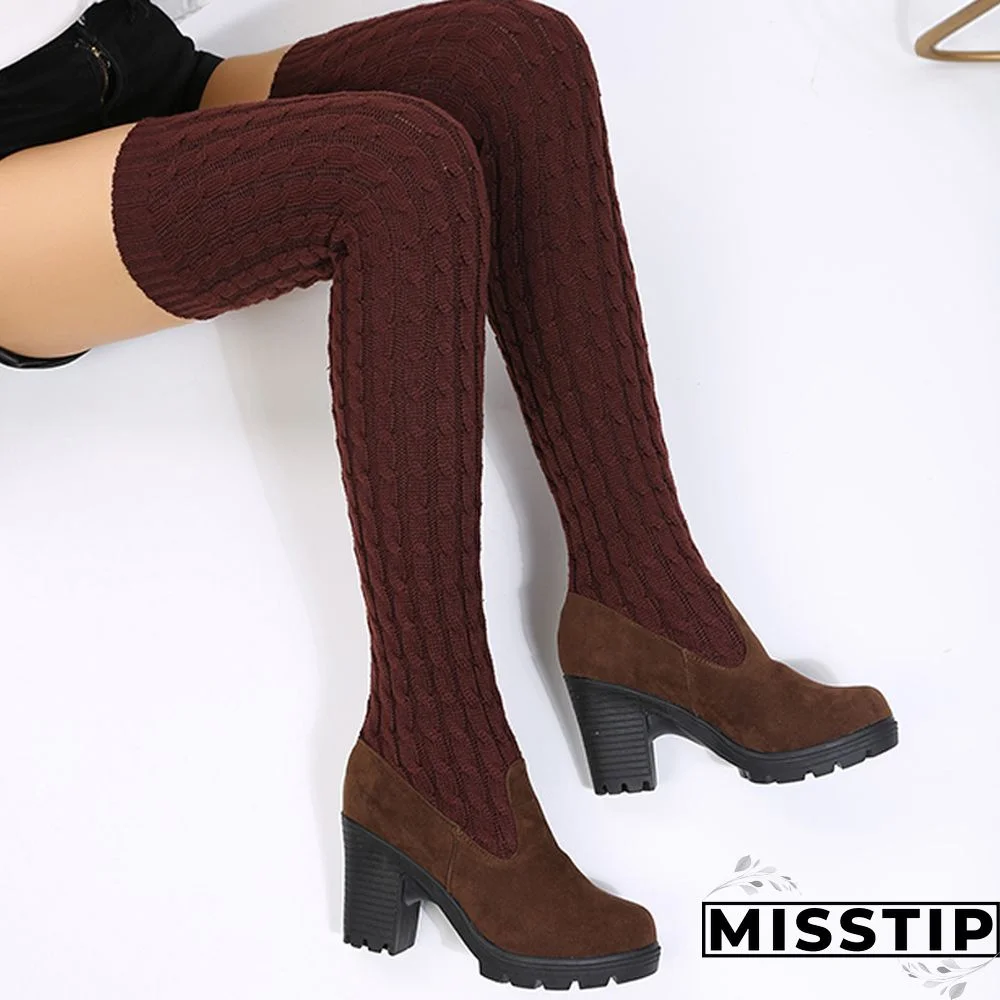 Dark Brown Casual Patchwork Solid Color Keep Warm Comfortable Shoes (Heel 8CM High)