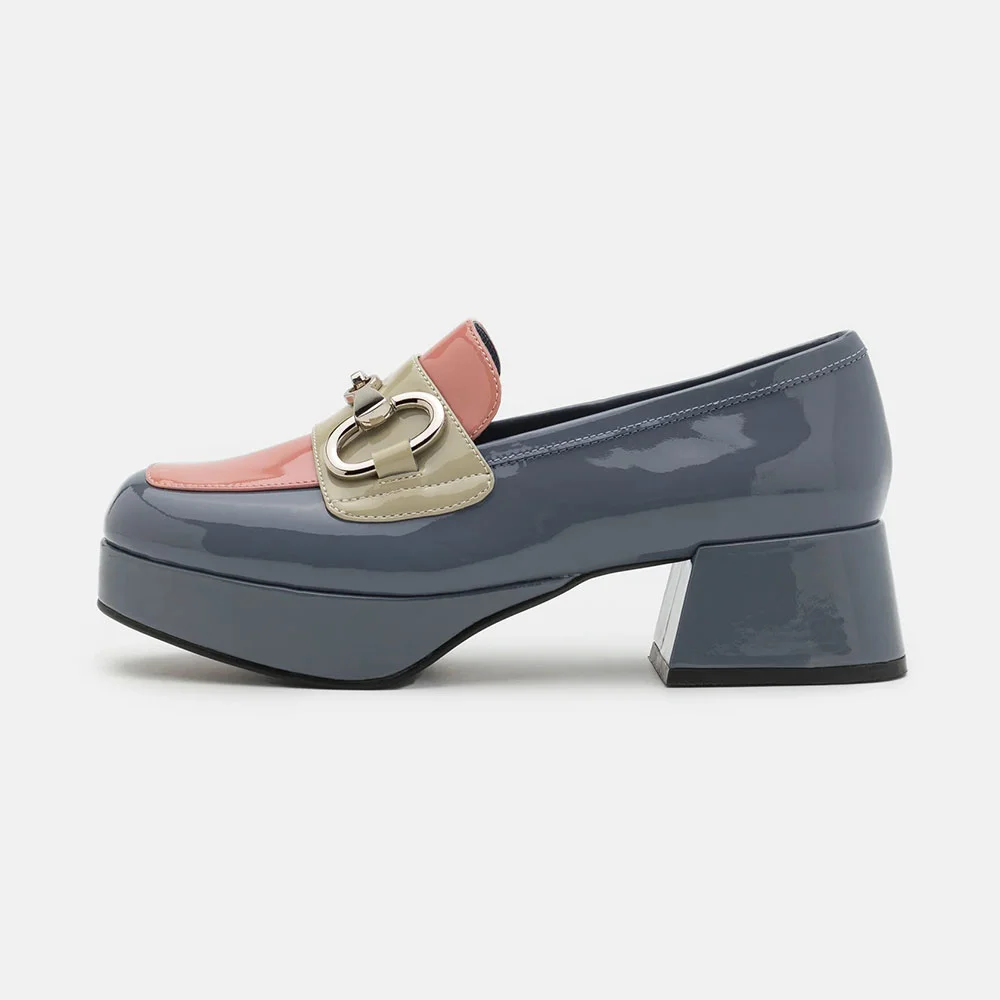 Multicolor Round Toe Chunky Heel Slip On Platform Women's Loafers