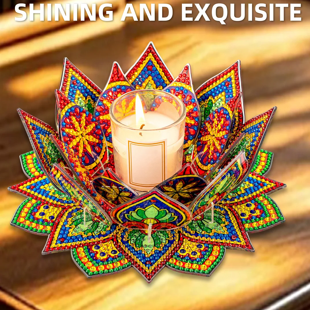 5D DIY Diamond Art Painting DIY Acrylic Desktop Ornament Flower Candle Holders Tealight Handmade Home Office Decor for Adults Beginners ( Yellow and Green Lotus-A)