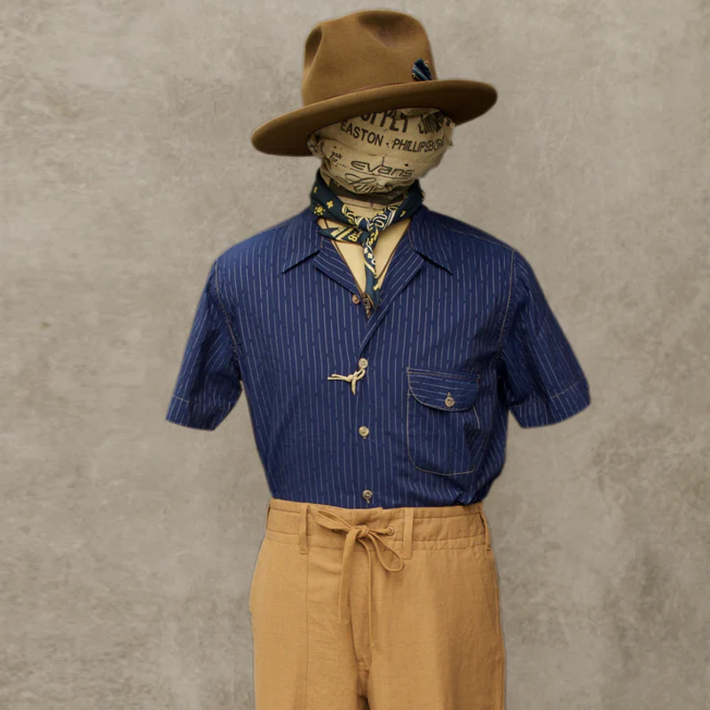 Men's Blue Vertical Stripe Short Sleeve Shirt