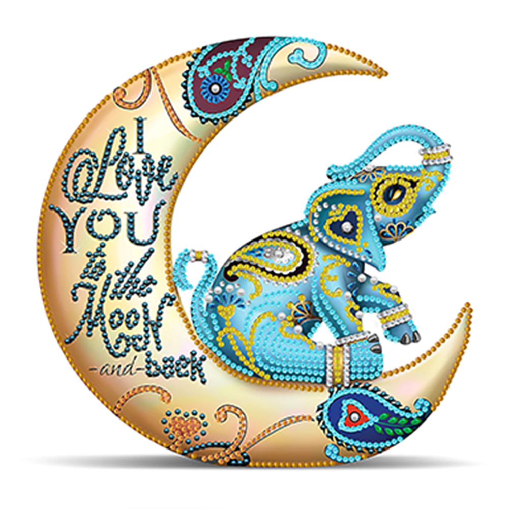 Crescent Moon Colorful Elephant 30*30CM(Canvas) Special Shaped Drill Diamond Painting gbfke
