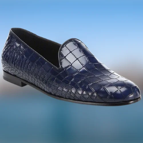 Handmade Mens Blue Alligators shoes, Men blue Crocodile Penny Loafer