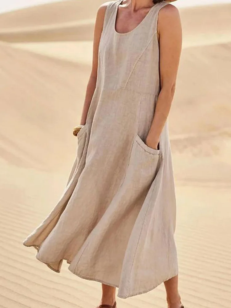 Loose Solid Color Sleeveless Tank Maxi Dress