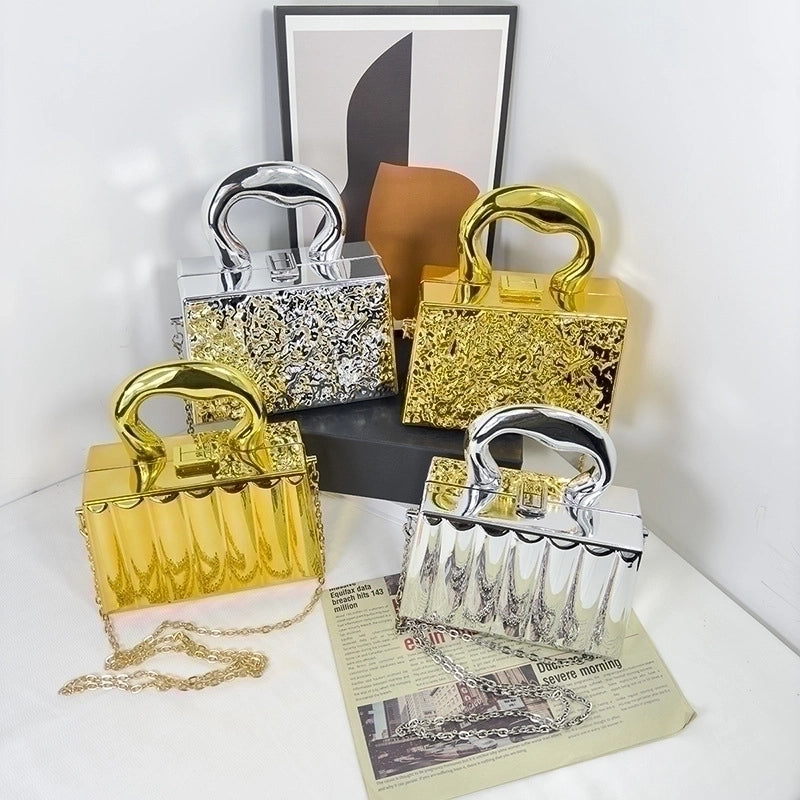 Women's Alloy Solid Color Basic Vintage Style Square Lock Clasp Shoulder Bag Handbag Chain Bag