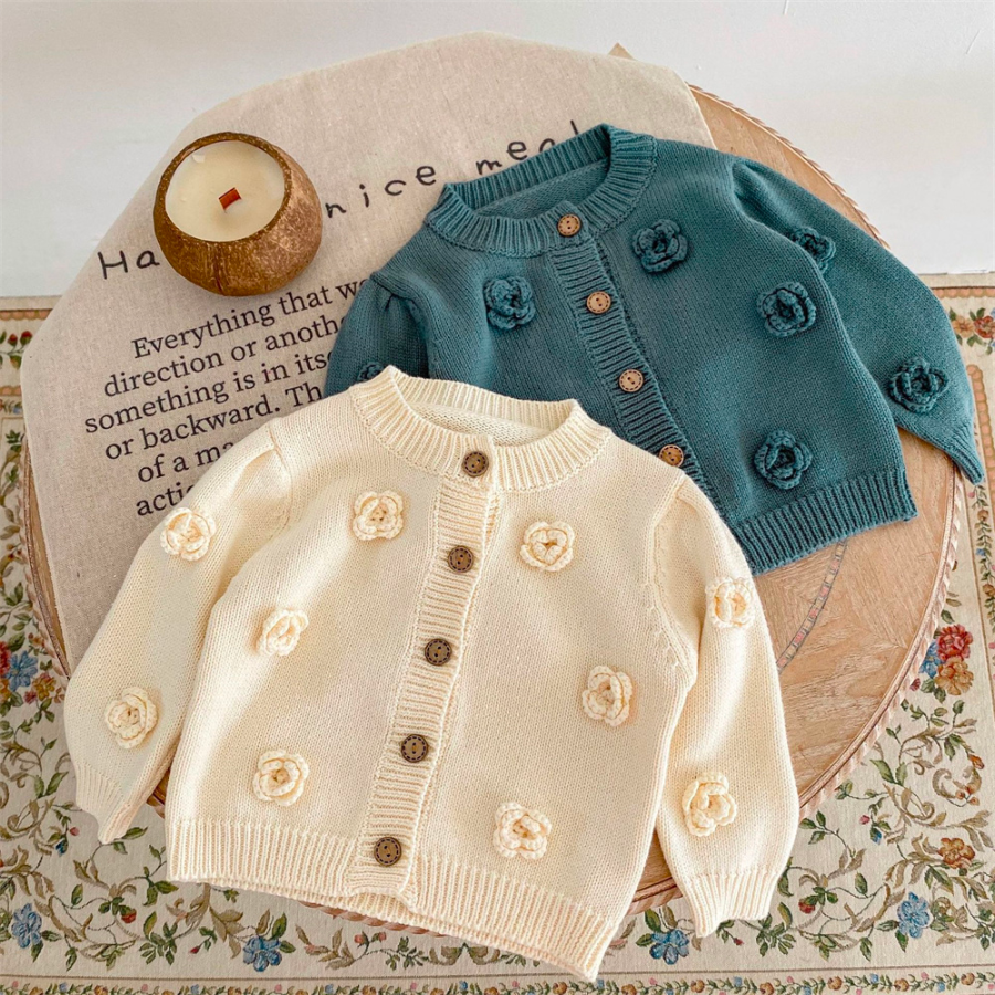 Ximena and Dolores Spanish Knitted Flower Cardigans for Baby Girls 