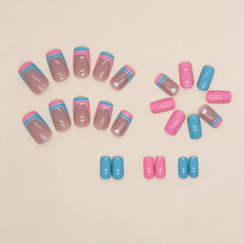 Churchf Churchf And Blue Contrast Color French Rectangular Solid Color Nail Double Spell Mandarin Duck Color Wearing A Love A Piece